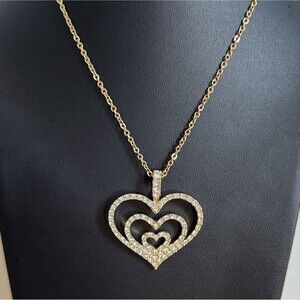 Nolan Miller Glamour Collection Gold Tone Triple Heart Crystal Necklace